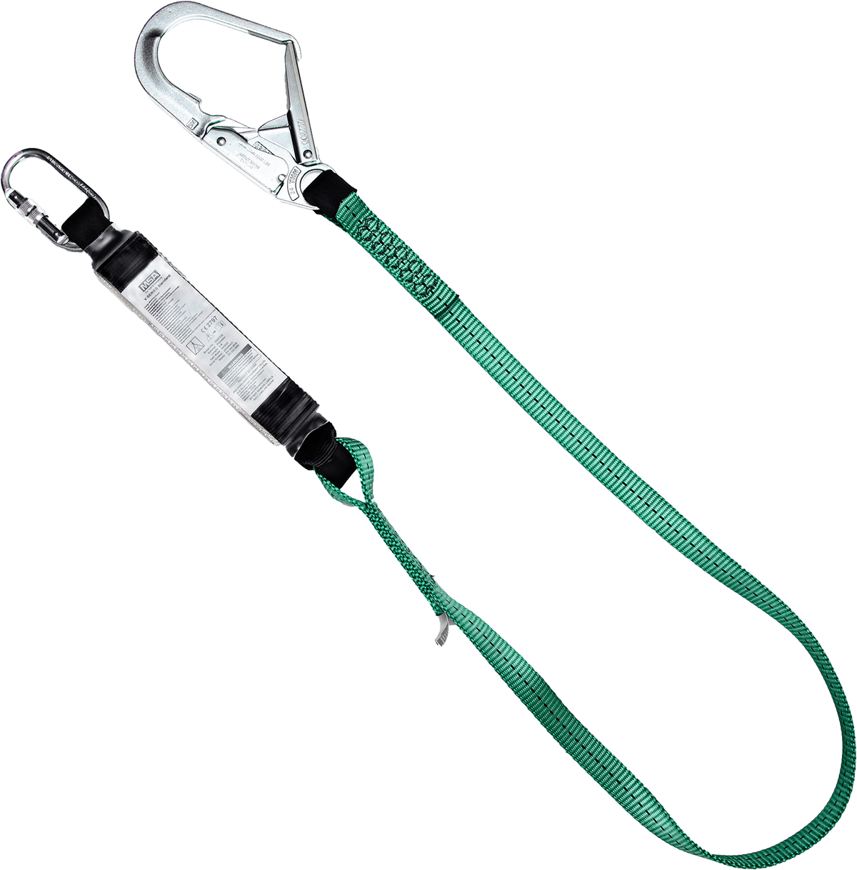 MSA V-SERIES Verbindungsmittel mit Falldämpfer EN 355, 2 m, einsträngig, Gurtband, Stahl-Gerüsthaken