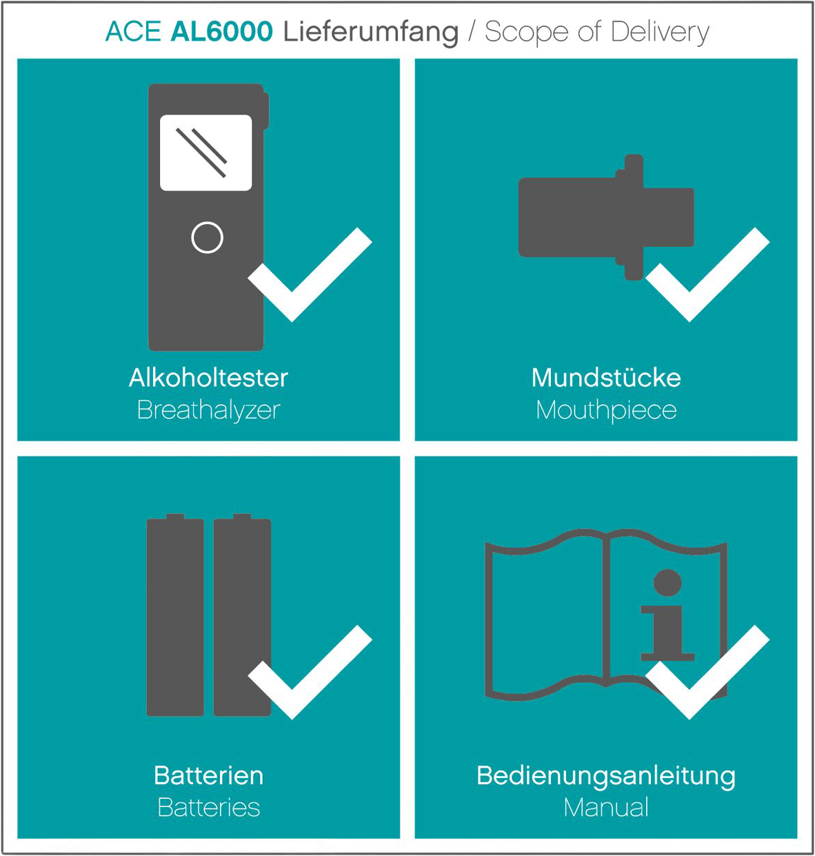 ACE AL6000 Alkoholtester + 25 Mundstücke & Kalibriergutschein