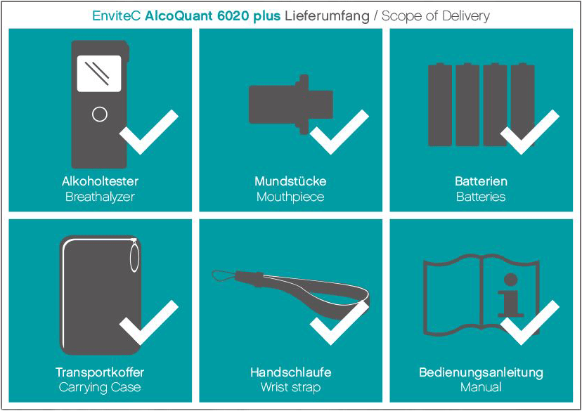 EnviteC AlcoQuant 6020 plus Alkoholtester + 25 Mundstücke & Kalibriergutschein
