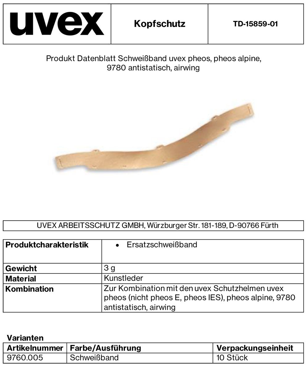uvex Schweißband für pheos, pheos alpine, pheos antistatisch & airwing - Kunstleder-Ersatzband für Schutzhelme (Bild 2)
