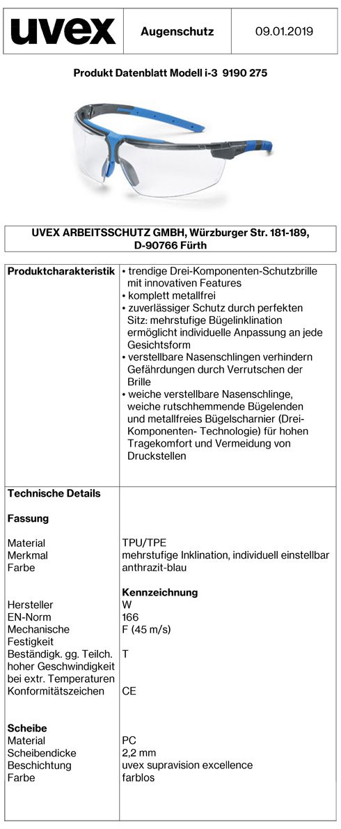 uvex i-3 Schutzbrille Blau (Bild 2)