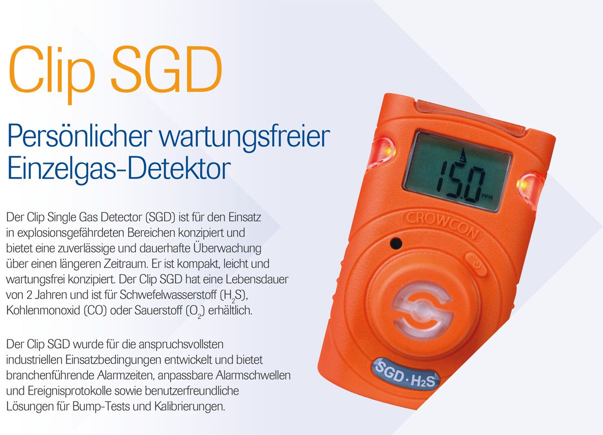 Crowcon Clip SGD - Ein-Gaswarngerät - für CO - H2S oder O2 - mit Echtzeit-Anzeige - 2 Jahre Laufzeit (wartungsfrei*) H2S (0-100 ppm) (Bild 3)