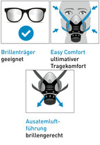 EKASTU Atemschutz-Set - ADR-RID-Set Kombi-Plus - MIT Halbmaske - A2B2E2K1P3-Filter - Schutzbrille - Chemikalien-Schutzhandschuhe und Augenspülung (Bild 3)