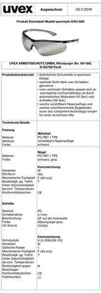 uvex sportstyle 9193 Schutzbrille - kratz- & beschlagfeste sowie selbsttönende & entspiegelnde Modelle - EN 166-170-172 Schwarz-Grau-Silberspiegel (Bild 2)
