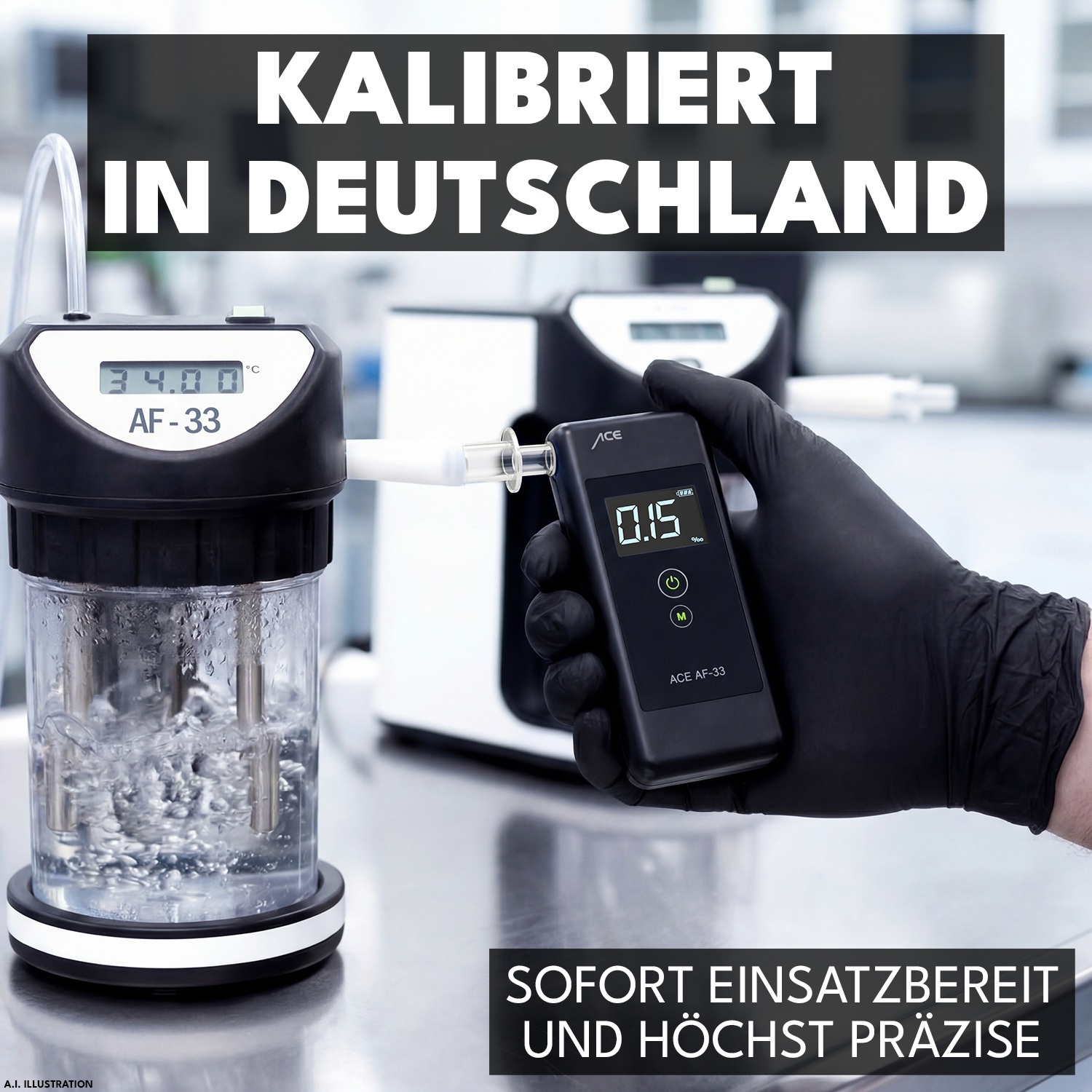 ACE AF-33 Alkotester mit 95,8% Richtigkeit laut TU Wien (2026) + 25 Mundstücke & Kalibriergutschein