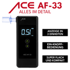 ACE AF-33 Alkotester mit 95,8% Richtigkeit laut TU Wien (2026) + 25 Mundstücke & Kalibriergutschein