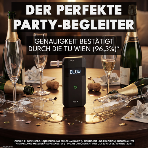 ACE A Alkoholtester + 25 Mundstücke & Kalibrier-Gutschein