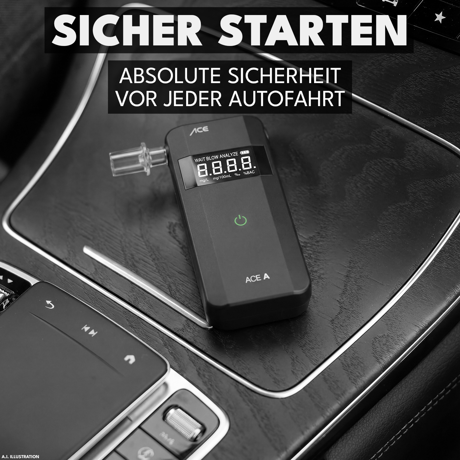 ACE A Alkoholtester + 25 Mundstücke & Kalibrier-Gutschein