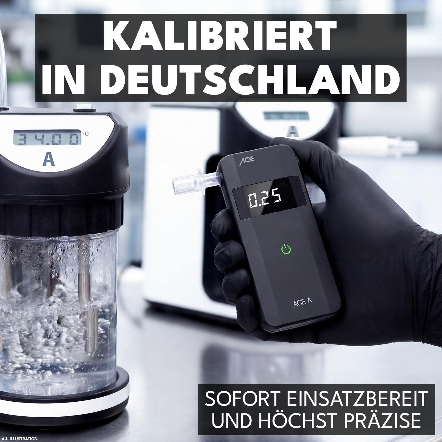 ACE A Alkoholtester + 25 Mundstücke & Kalibrier-Gutschein