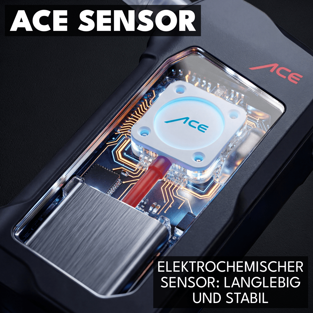 ACE Q Alkoholtester mit 98,7% Richtigkeit laut TU Wien (2026) + 25 Mundstücke & Kalibrier-Gutschein