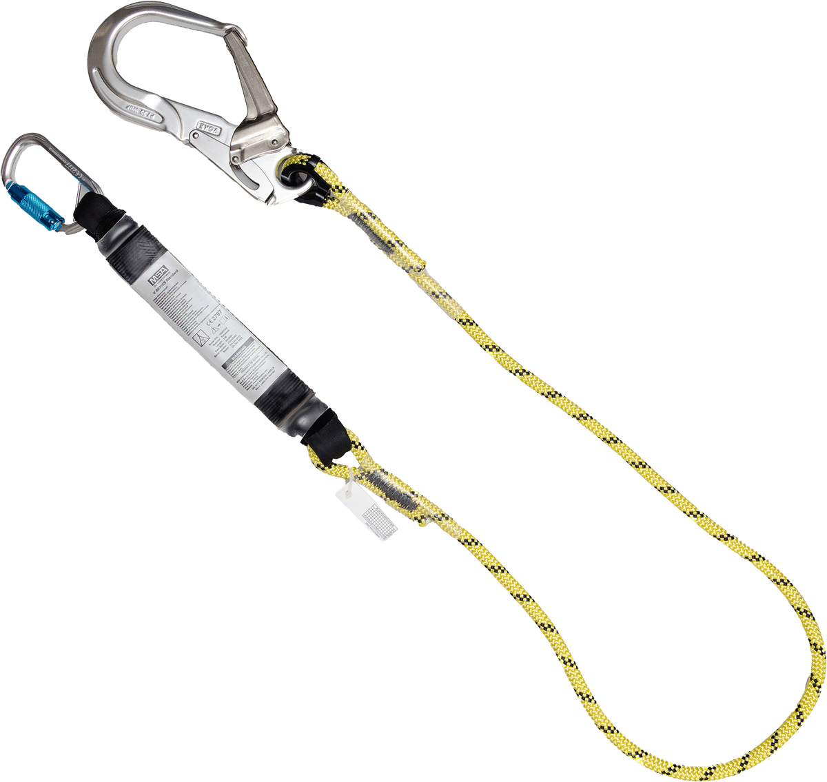 MSA V-SERIES Verbindungsmittel mit Falldämpfer EN 355, 2 m, einsträngig, Kernmantelseil, Aluminium-Gerüsthaken