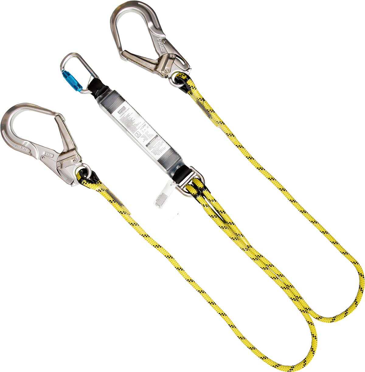 MSA V-SERIES Y-Verbindungsmittel mit Falldämpfer EN 355, 2 m, zweisträngig, Kernmantelseil, Aluminium-Gerüsthaken