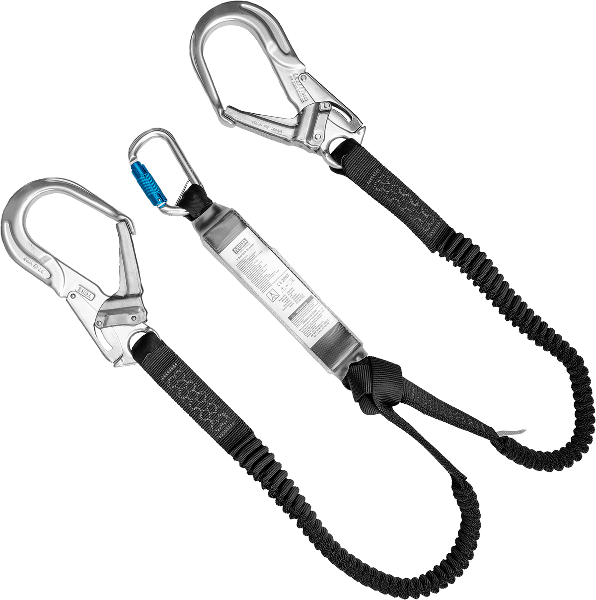 MSA V-SERIES elastisches Y-Verbindungsmittel mit Falldämpfer EN 355, 2 m, zweisträngig, Aluminium-Gerüsthaken