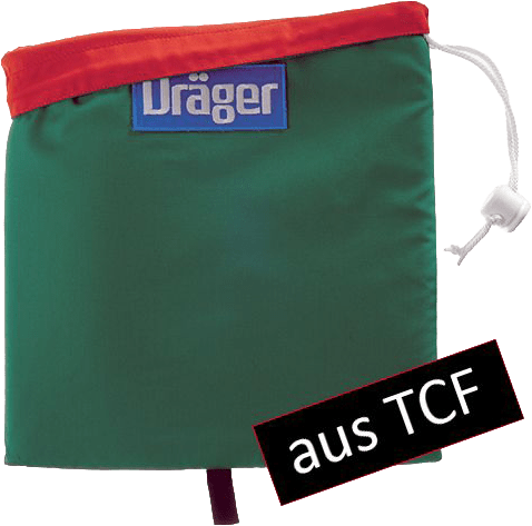 Dräger Masken-Wendebeutel rot-grün, 2 Zugbänder mit Stopper, 360 x 340 mm, aus TCF-Spezial (auch für FPS 7000 geeignet) (Bild 1)
