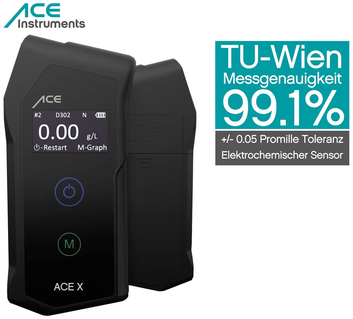 ACE X Alcohol tester - TU Vienna test winner (99.1%) - Alcohol tester + 25  mouthpieces & calibration voucher - Breathalyser - Alcohol & drug  measurement technology - ACE Technik.com -  - Arbeitsschutz  u.v.m. im Onlinehshop
