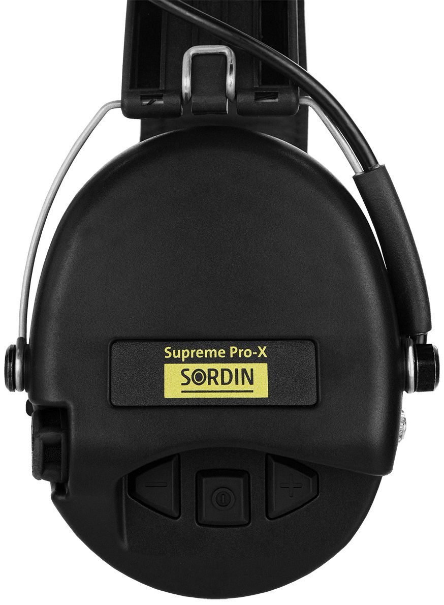 Sordin Supreme Pro-X (ACE) Aktiver Kapsel-Gehörschutz - EN 352 - mit Night-Camo-Stoffband, Gelkissen & schwarzen Kapseln