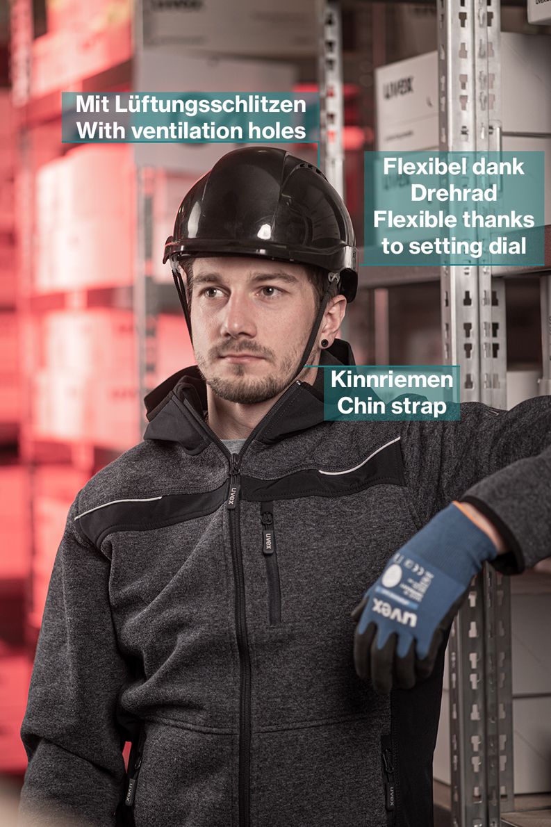 ACE Patera construction helmet - robust safety helmet for construction & industry - EN 397 - with adjustable ventilation - black