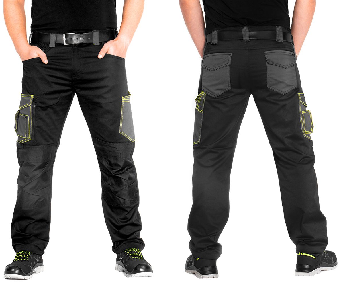 ACE Genesis Men's Work Trousers Long - Men's Cargo Trousers for Work - Stretch Waistband & Knee Pockets - Black - 54