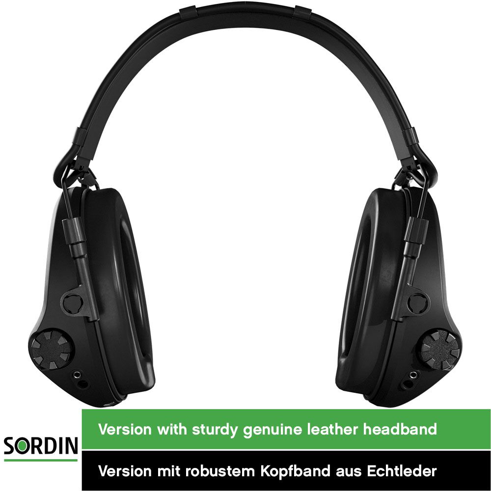 Sordin Supreme T2 Kapsel-Gehörschutz - aktiv, taktisch & elektronisch - Gehörschützer mit Leder-Kopfband - Schwarz