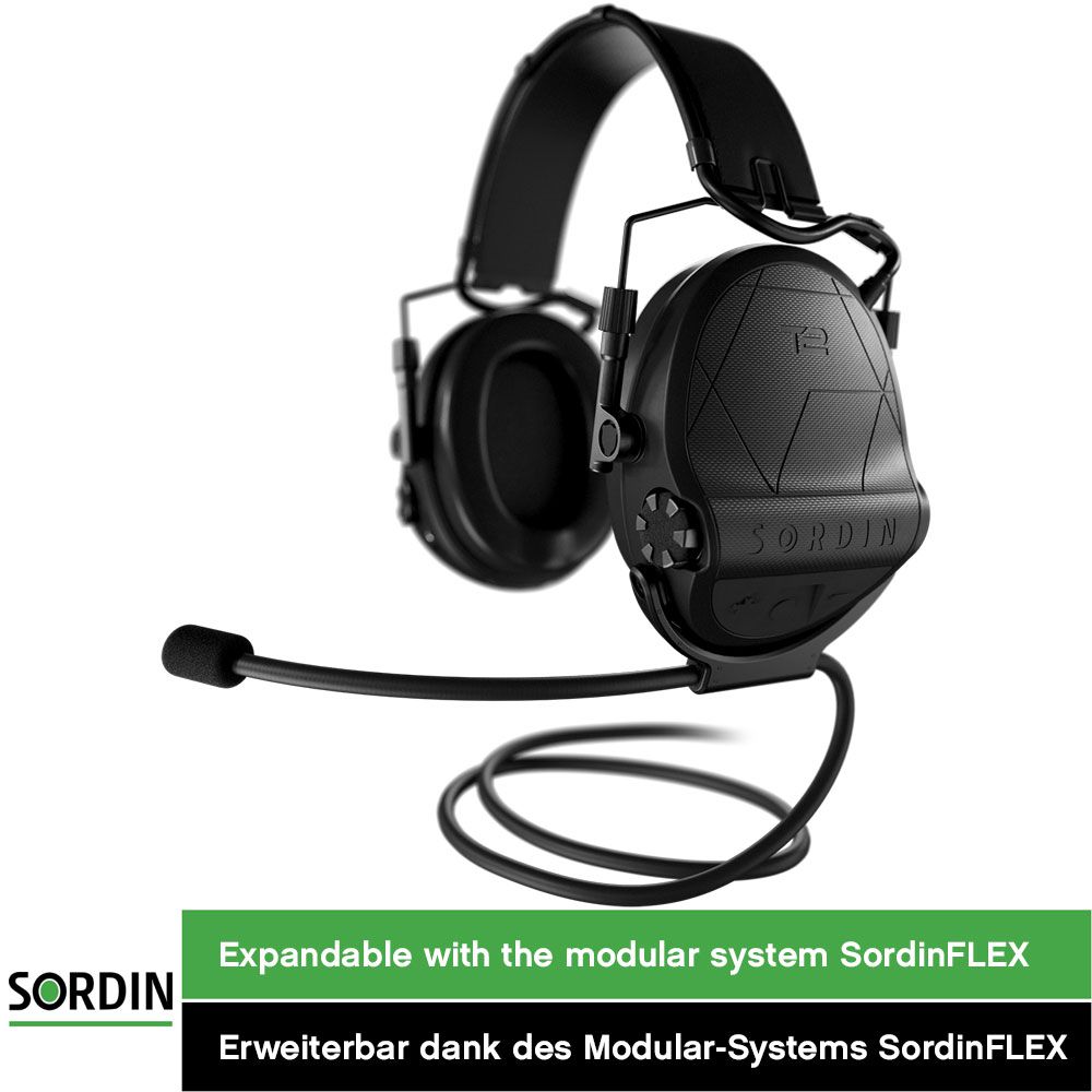 Sordin Supreme T2 Kapsel-Gehörschutz - aktiv, taktisch & elektronisch - Gehörschützer mit Leder-Kopfband - Schwarz