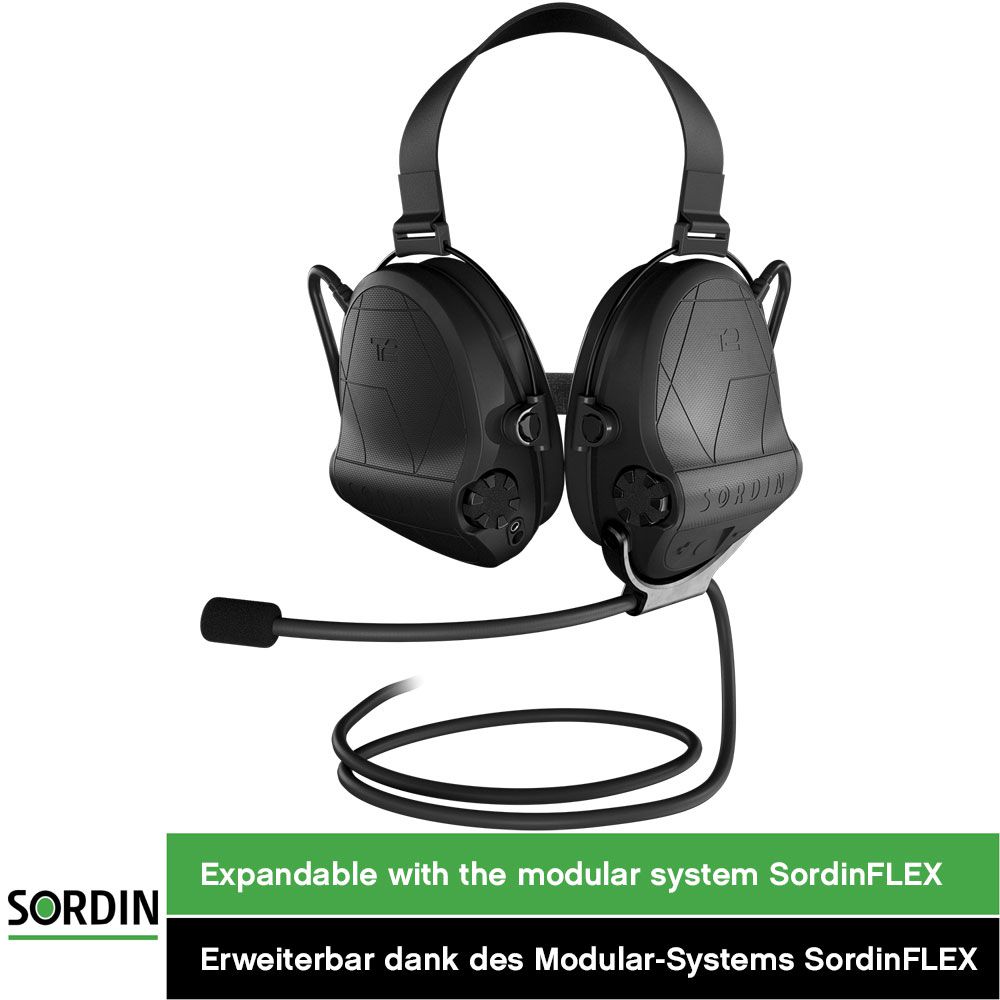 Sordin Supreme T2 Kapsel-Gehörschutz - aktiv, taktisch & elektronisch - Helm-Gehörschützer mit Nackenband - Schwarz