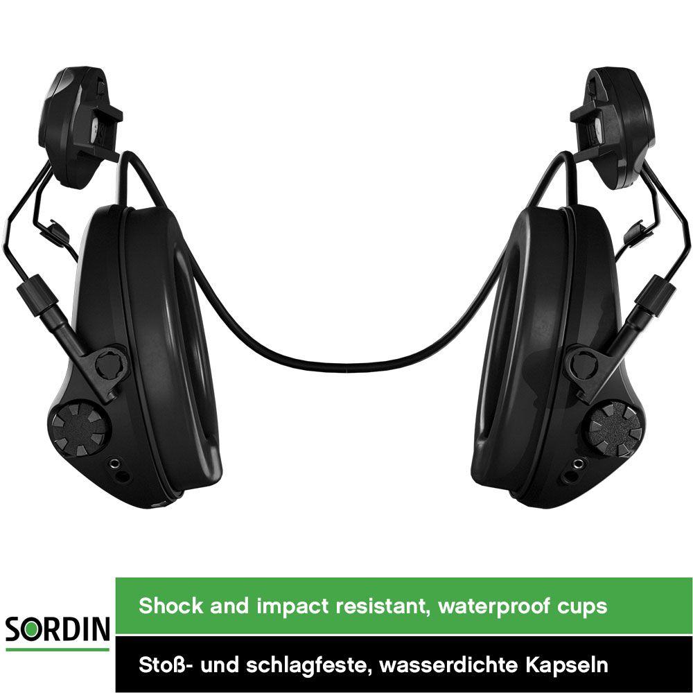 Sordin Supreme T2 Ear Muffs - Active, Tactical & Electronic - Helmet Ear Defenders with Standard ARC Adapter - Black