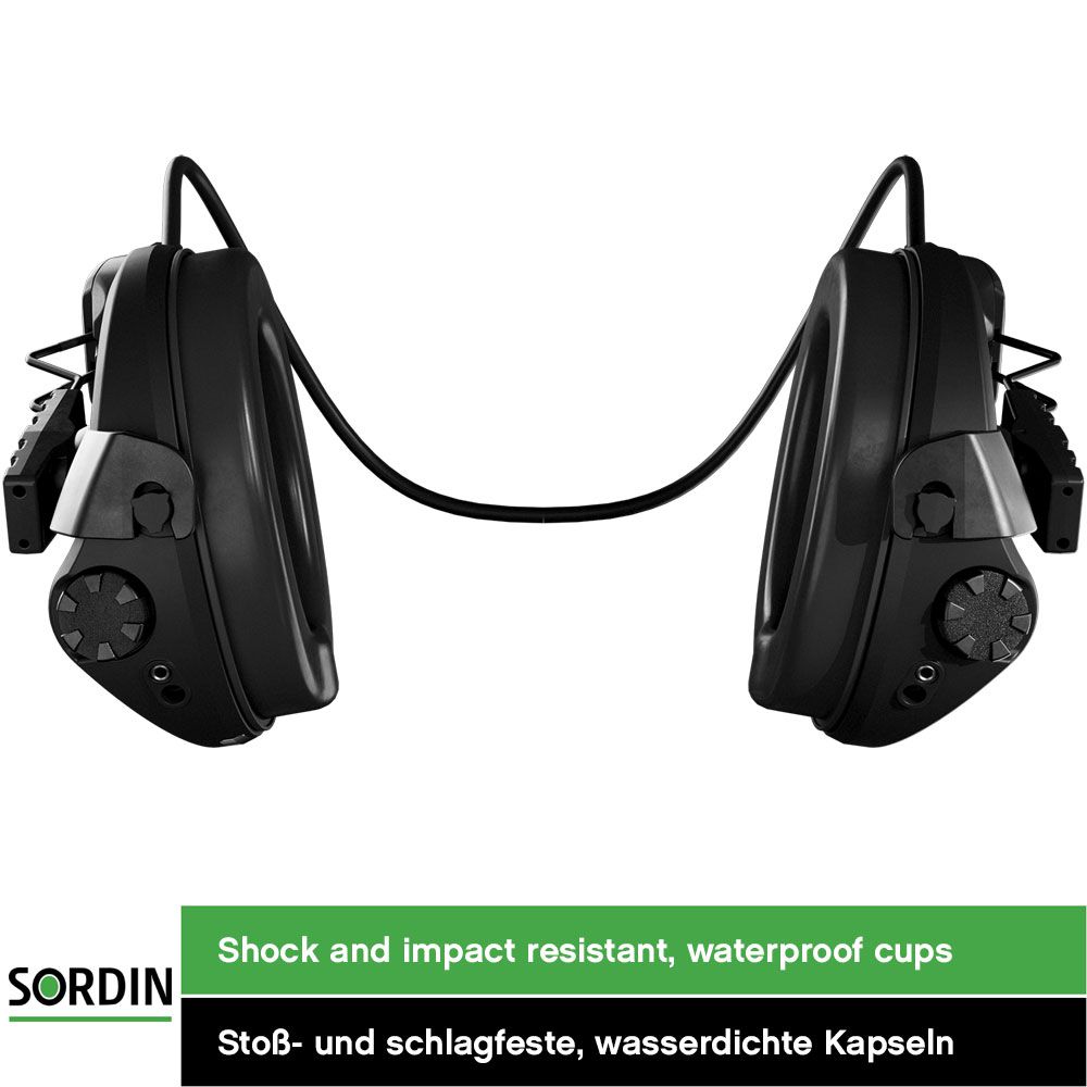 Sordin Supreme T2 Ear Muffs - Active, Tactical & Electronic - Helmet Ear Defenders with Standard ARC Adapter at the back