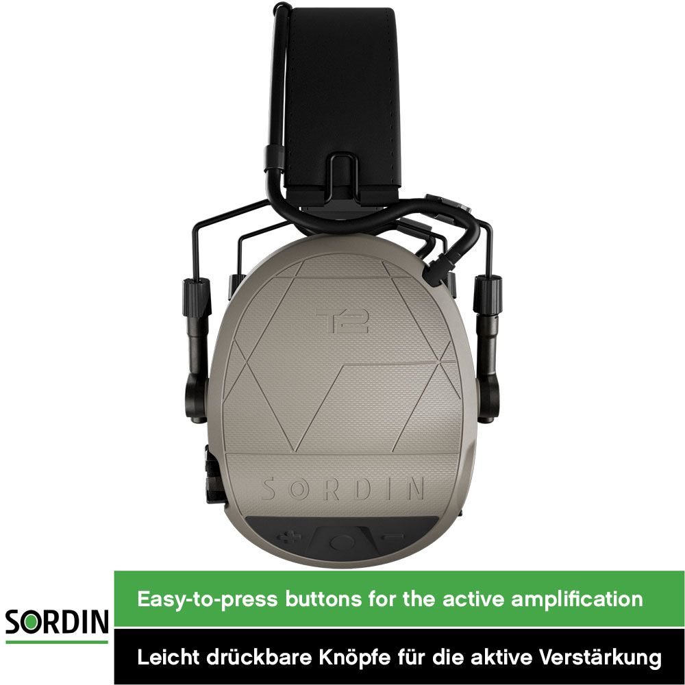 Sordin Supreme T2 Kapsel-Gehörschutz - aktiv, taktisch & elektronisch - Gehörschützer mit Leder-Kopfband - Beige