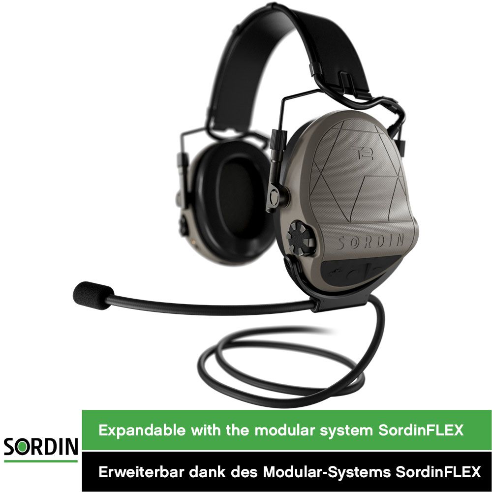 Sordin Supreme T2 Ear Muffs - Active, Tactical & Electronic - Ear Defenders with Leather Headband - Beige