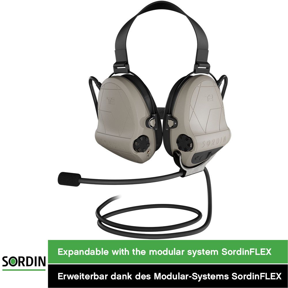 Sordin Supreme T2 Ear Muffs - Active, Tactical & Electronic - Helmet Ear Defenders with Neckband - Beige