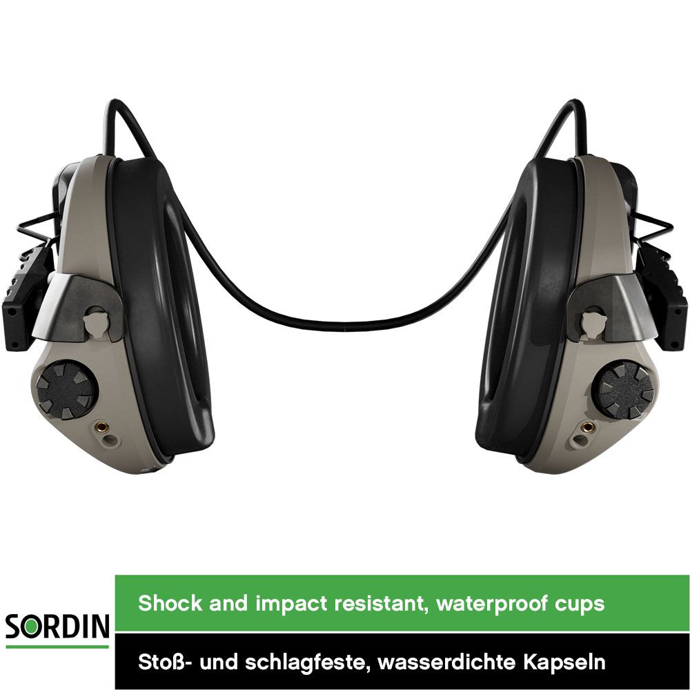 Sordin Supreme T2 Kapsel-Gehörschutz - aktiv, taktisch & elektronisch - Helm-Gehörschützer mit ARC-Adapter hinten - Beige