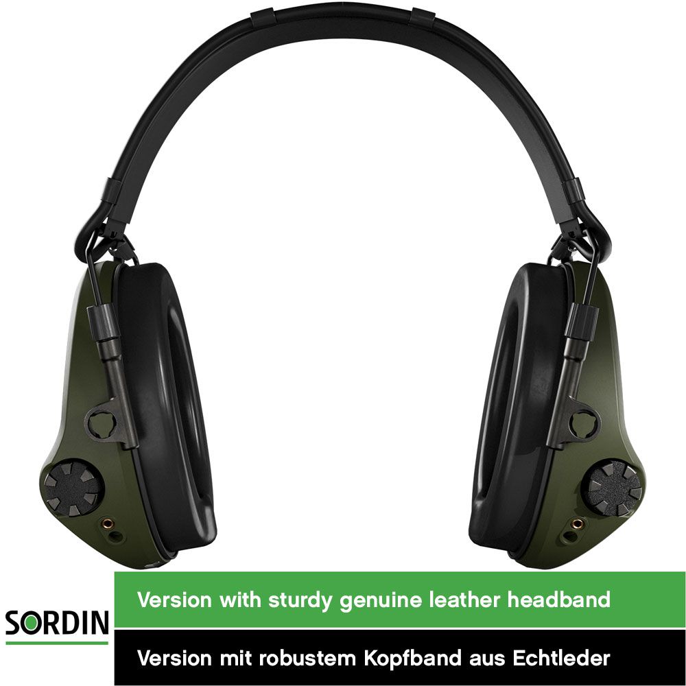 Sordin Supreme T2 Kapsel-Gehörschutz - aktiv, taktisch & elektronisch - Gehörschützer mit Leder-Kopfband - Grün