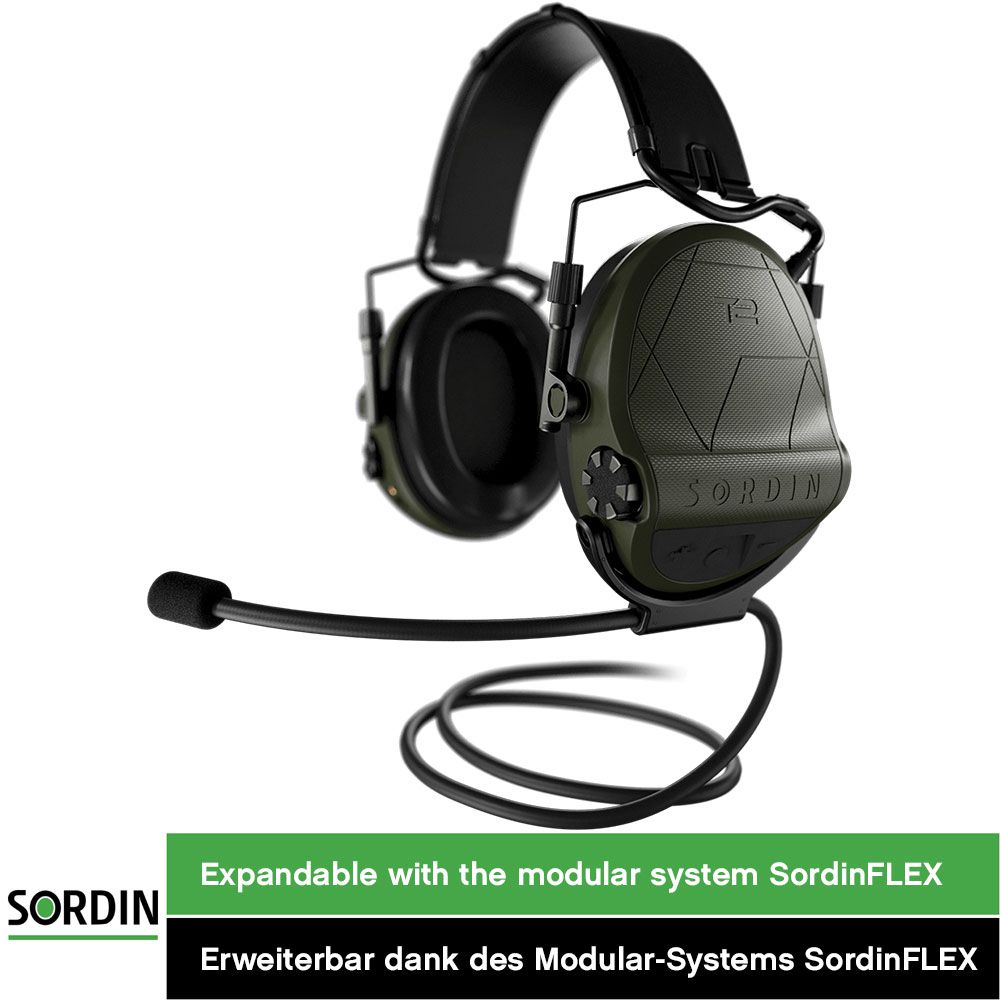 Sordin Supreme T2 Kapsel-Gehörschutz - aktiv, taktisch & elektronisch - Gehörschützer mit Leder-Kopfband - Grün