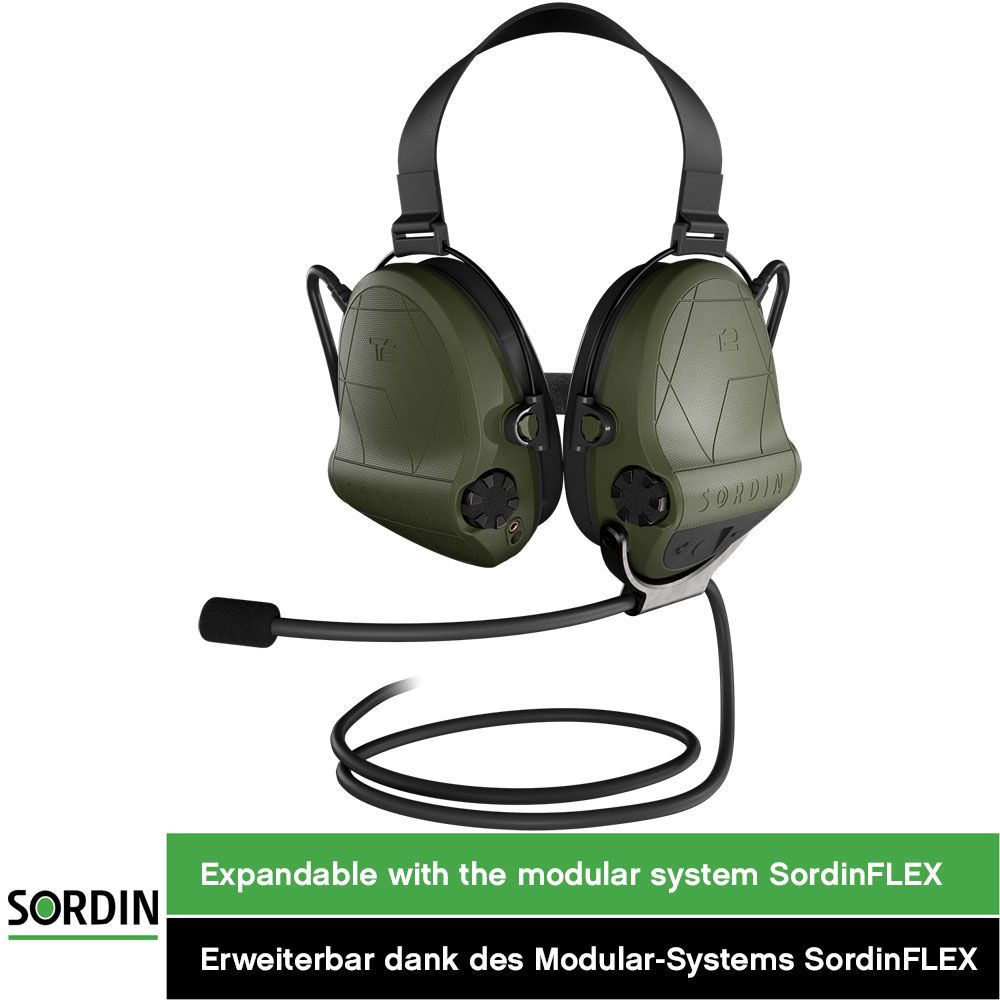 Sordin Supreme T2 Kapsel-Gehörschutz - aktiv, taktisch & elektronisch - Helm-Gehörschützer mit Nackenband - Grün