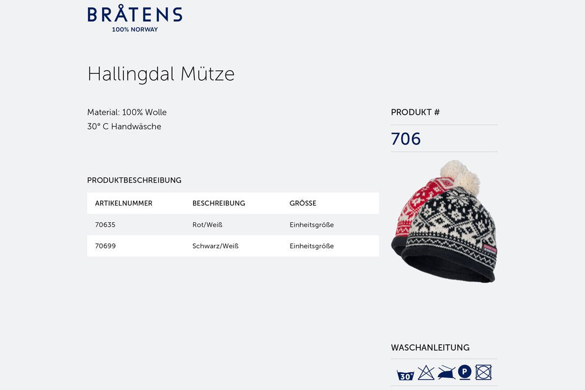 Bråtens Hallingdal Norweger-Mütze mit Bommel - warme Winter-Strickmütze aus Norwegen - 100% Wolle