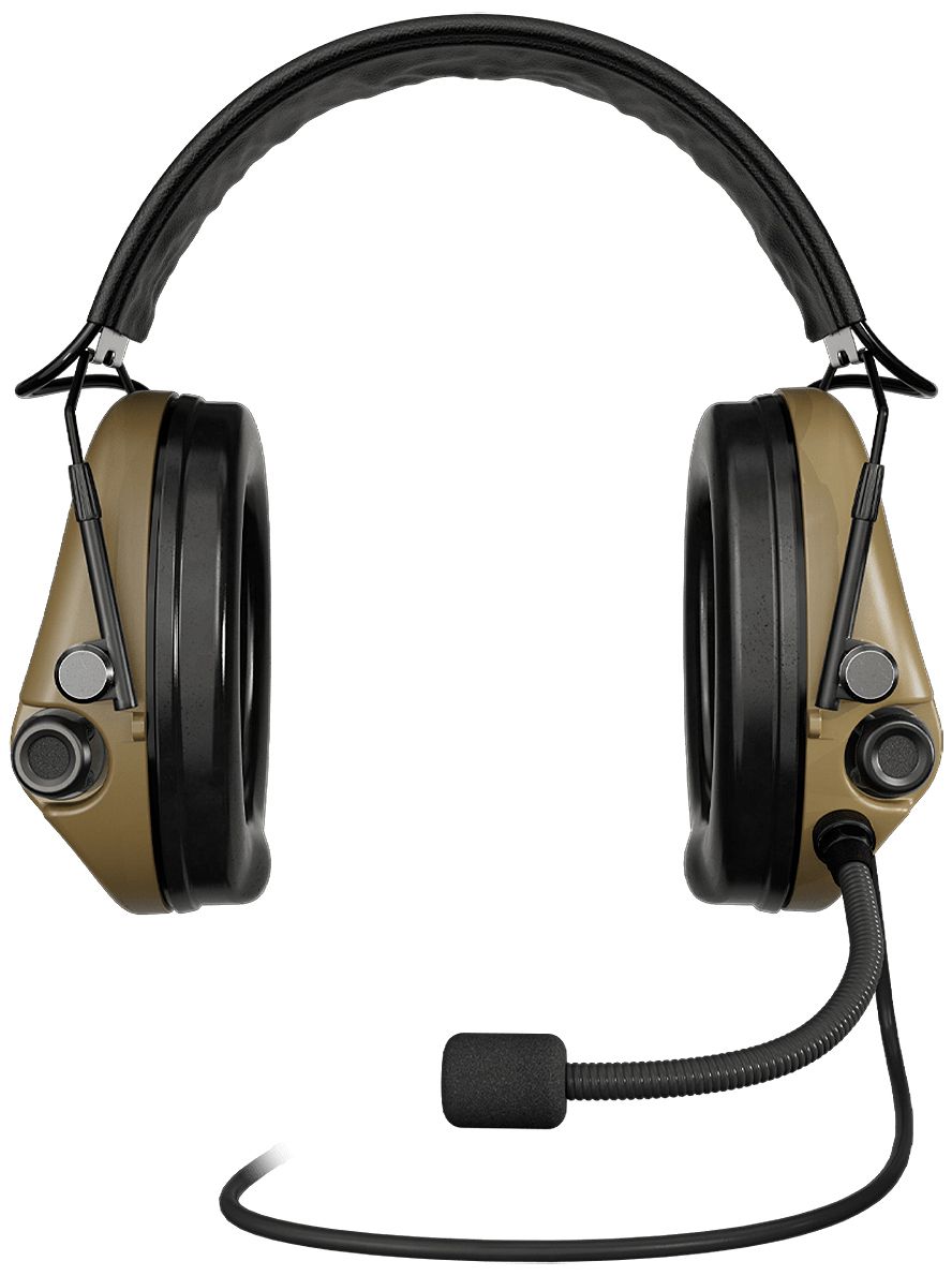 Sordin Supreme MIL CC Slim Gehörschutz - aktiver Militär-Gehörschützer - Nexus-Downlead, Leder-Band & beige Kapsel