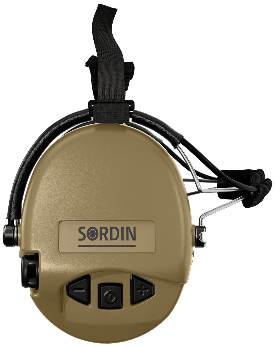 Sordin Supreme MIL AUX Hearing Protection - Active Military Hearing Protector - AUX Connector, Neckband & Beige Capsule
