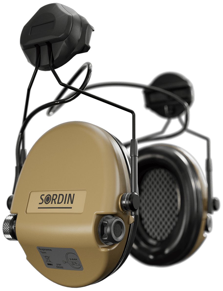 Sordin Supreme MIL AUX Hearing Protector - Active Military Hearing Protector - AUX Connector, ARC Connector & Beige Capsule