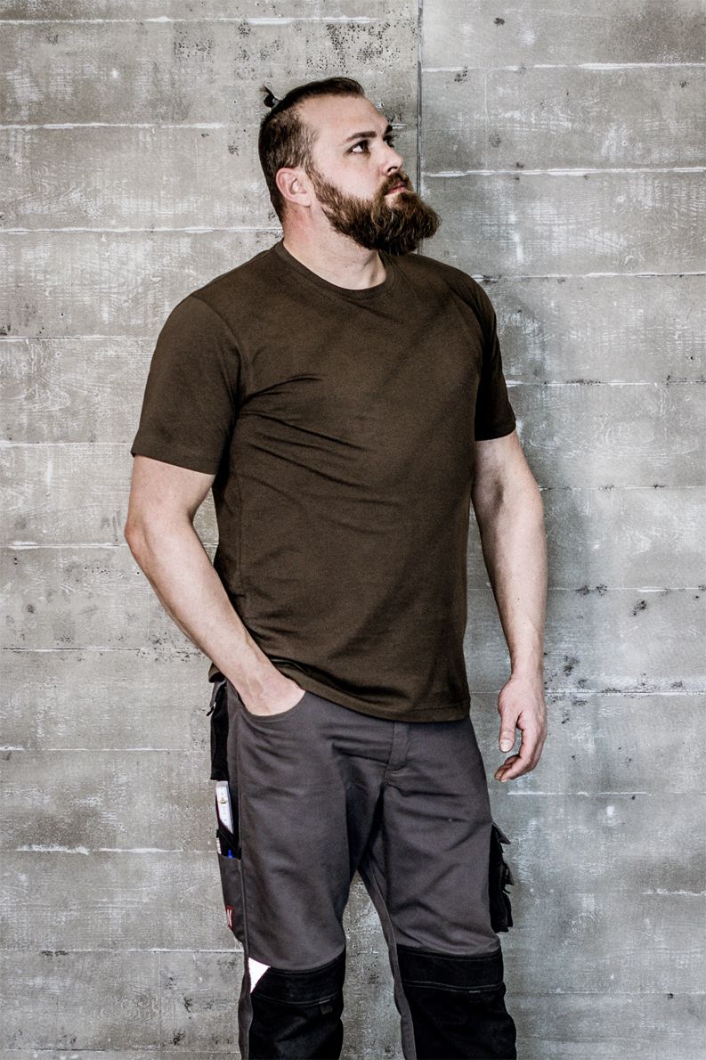 NITRAS MOTION TEX LIGHT Arbeits-T-Shirt - Kurzarm-Hemd aus 100% Baumwolle - für die Arbeit - Braun - S