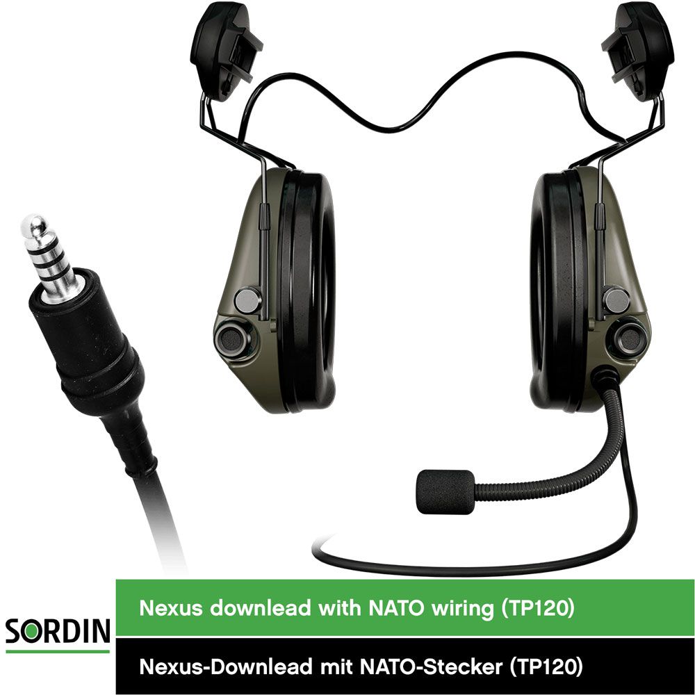 Sordin Supreme MIL CC - 72332-06-S - ARC-Rail Adapter & Nexus TP120-Downlead - Green