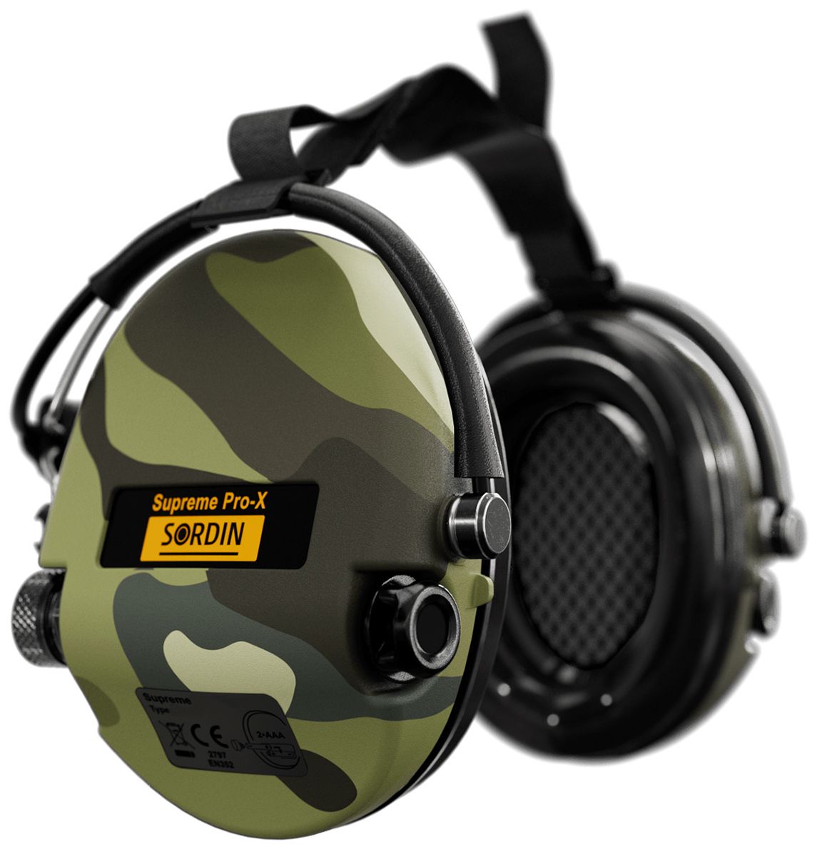 Sordin Supreme Pro-X Hearing Protection - Active Hunting Hearing Protector - EN 352 - Gel Cushion, Neck Strap & Camo Capsule