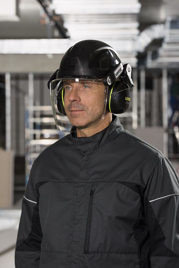 uvex 3-piece helmet system consisting of safety helmet, visor and  integrated hearing protection