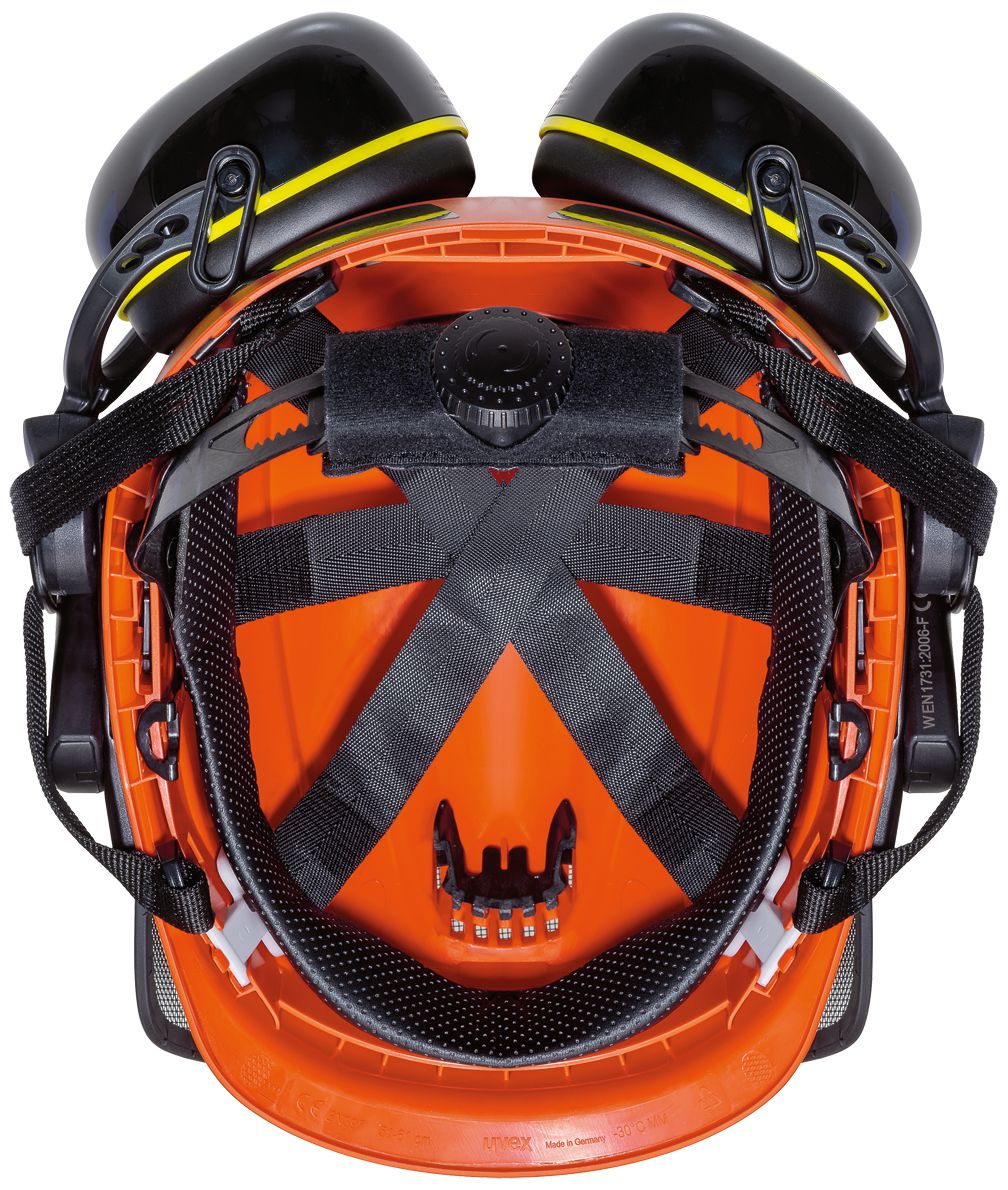 uvex pheos forestry work helmet - safety helmet for forest workers - EN 397/1731/352-3 - visor & hearing protection - orange