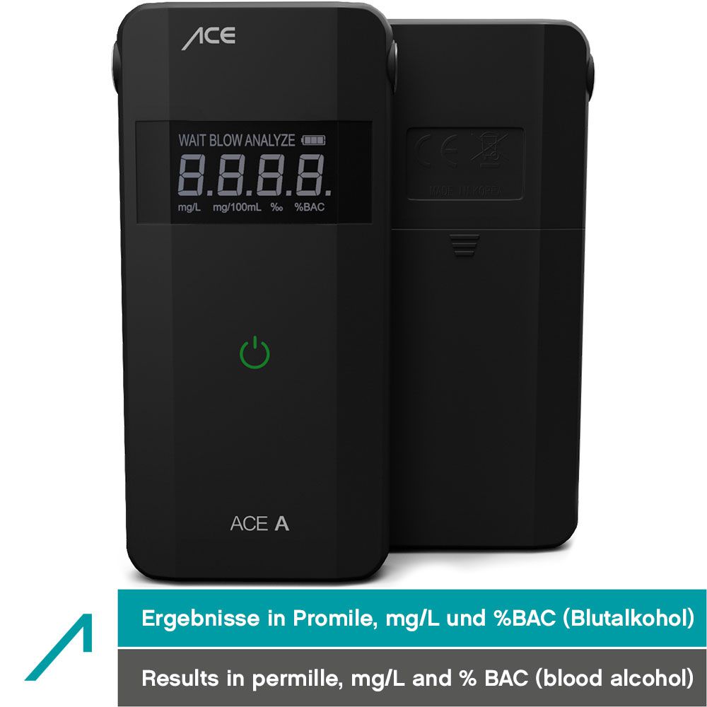 Alcohol tester ACE A with electrochemical sensor + 25 mouthpieces & calibration voucher