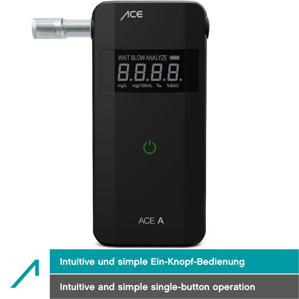 Alcohol tester ACE A with electrochemical sensor + 25 mouthpieces & calibration voucher
