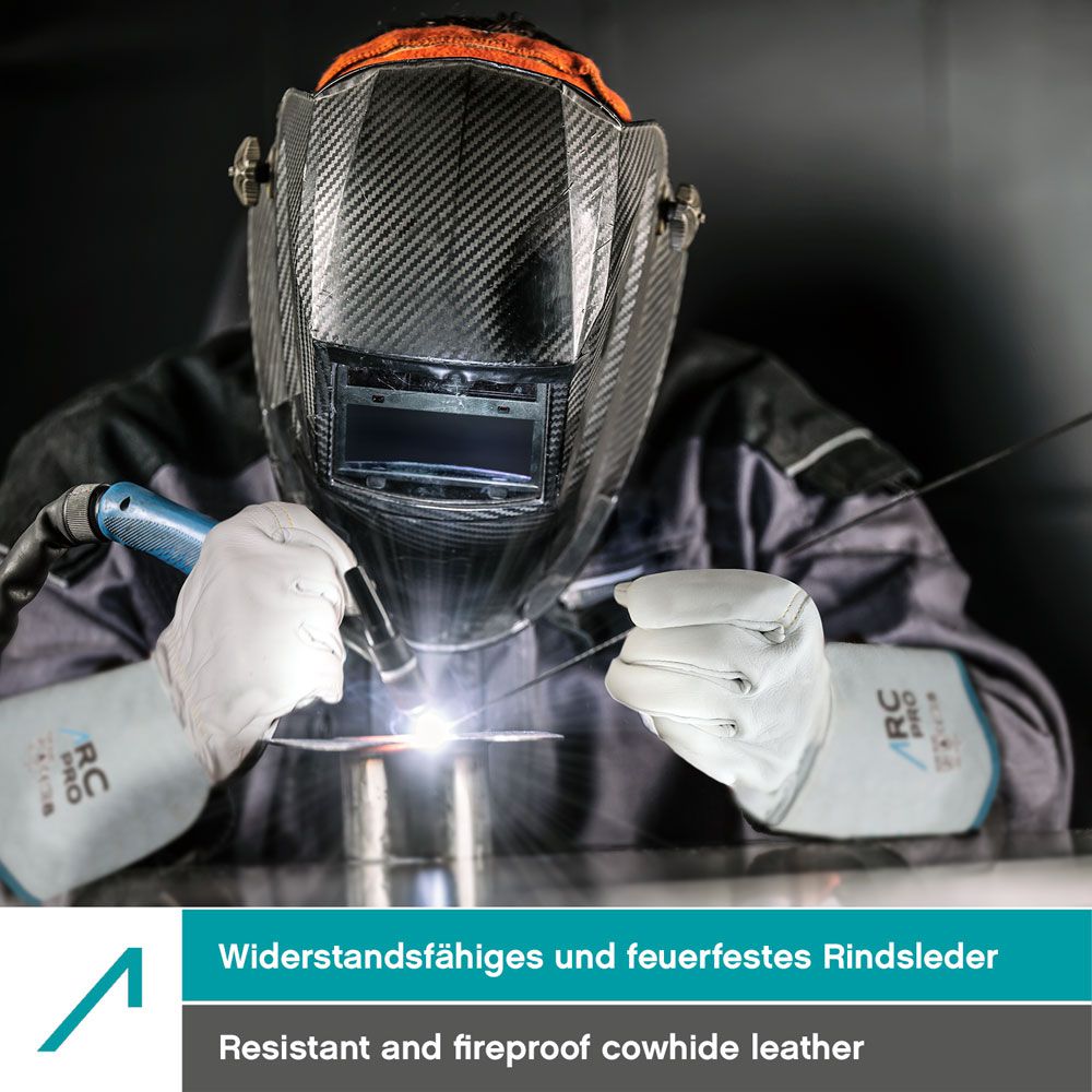 ACE ARC Pro Schweißer-Arbeits-Handschuh - Schutz-Handschuhe aus Leder zum Schweißen - EN 388/12477 - 08/M (1er Pack)