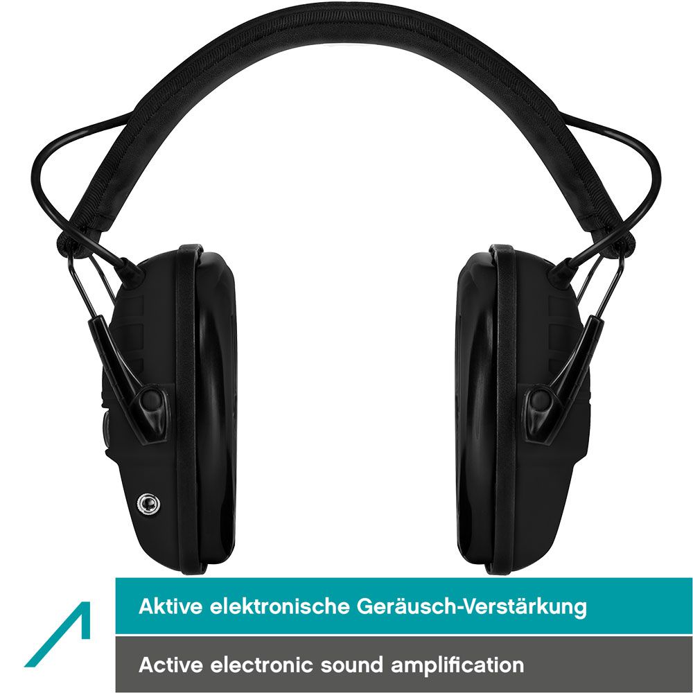 ACE Alpha Kapsel-Gehörschutz - aktive Ohrenschützer für Arbeit/Jagd/Schießsport  - EN 352 - Schwarz -  - Arbeitsschutz u.v.m. im Onlinehshop