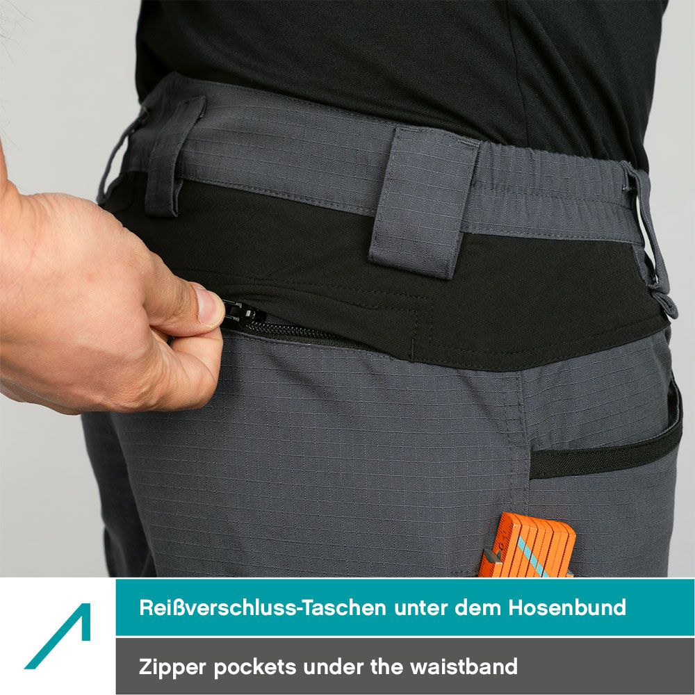 ACE Constructor Herren-Arbeitshose kurz - Männer-Arbeitshosen mit Cargo-Taschen & Stretch-Bund für den Sommer - Grau - 48