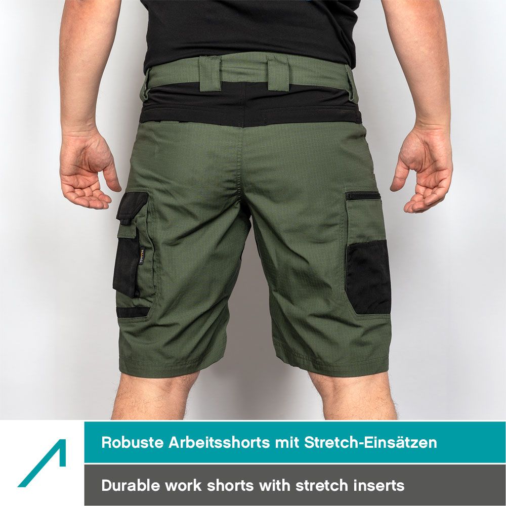 ACE Constructor Men's Work Trousers Short - Work Pants with Cargo Pockets & Stretch Waistband for Summer - Olive - 56