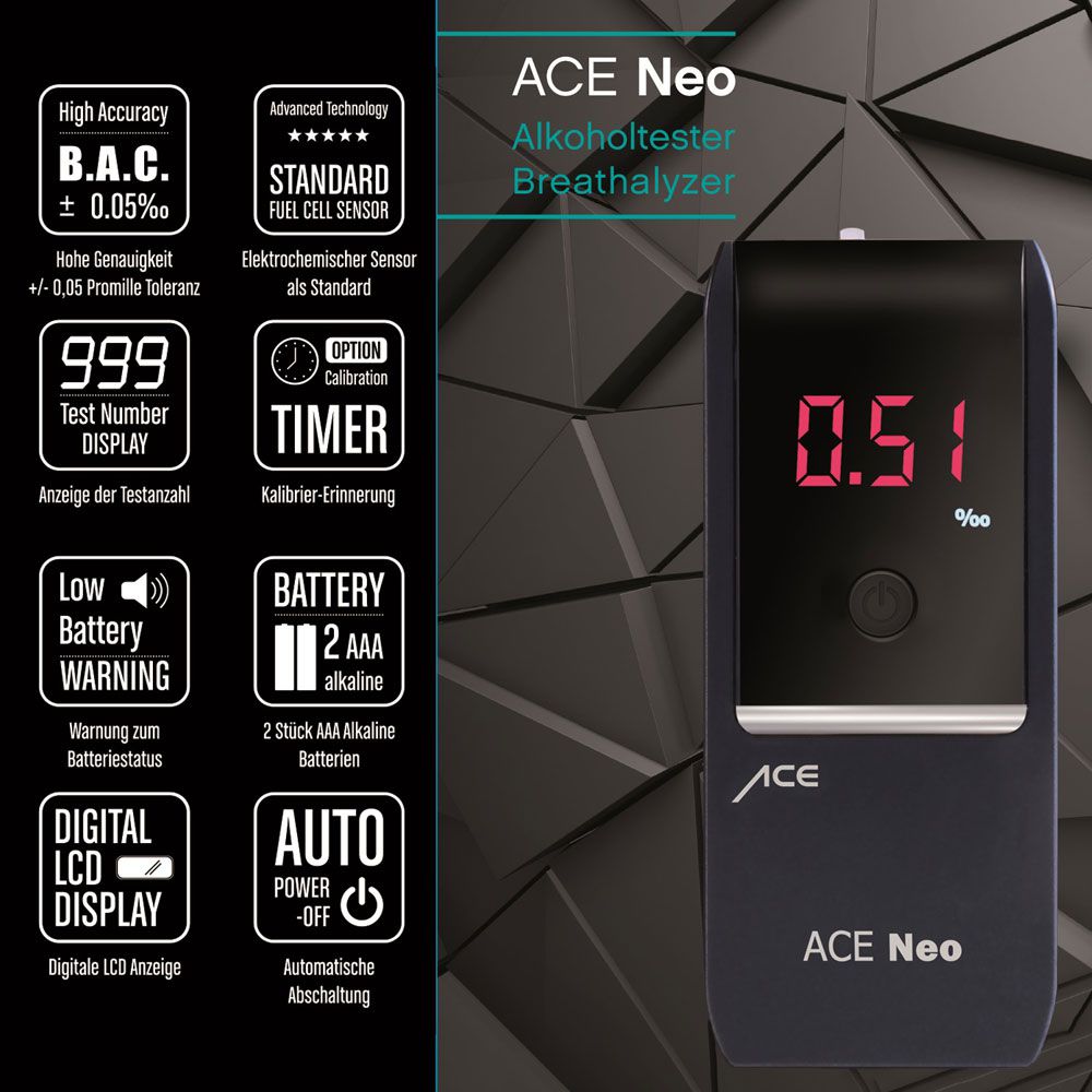 Alkoholtester ACE Neo (navy) mit elektrochemischem Sensor